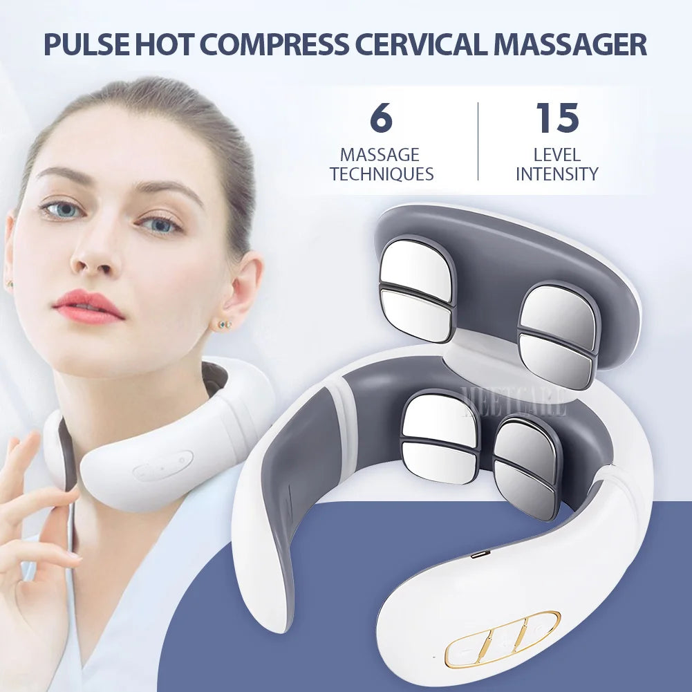 Smart Heated Neck & Back Massager – Wireless TENS Pulse Muscle Relaxer for Shoulder & Pain Relief