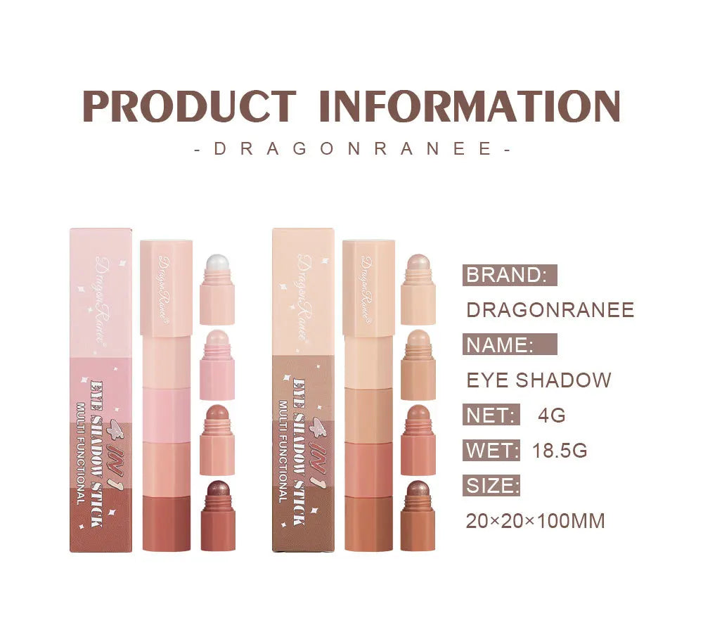 Dragon Ranee Eyeshadow Pencil 4 Colors/Set Waterproof Non-Smudge Highlighter Stick Pearlescent Matte Silkworm Lazy Eye Makeup