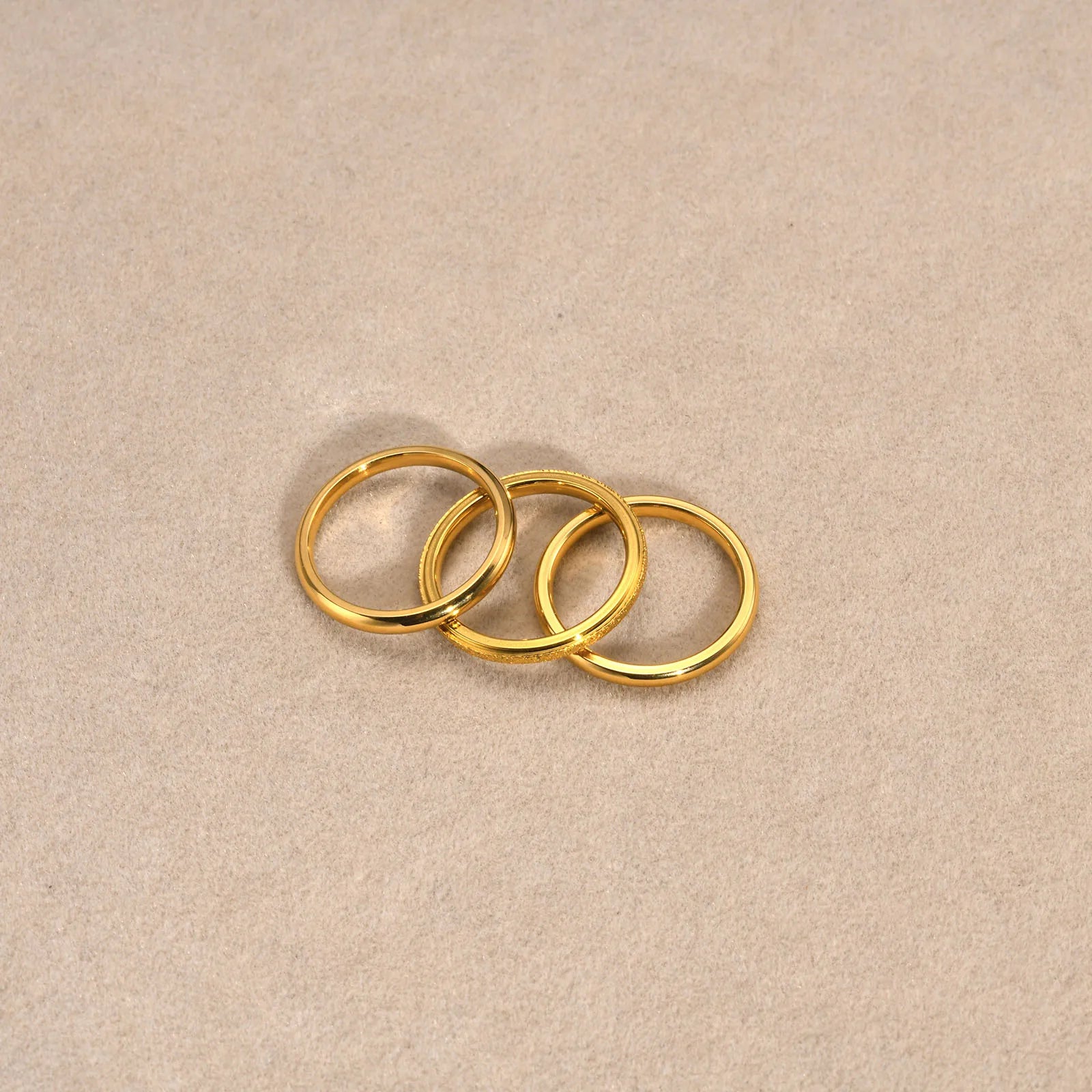 Women’s 3PCS Stainless Steel Slim Rings – Gold Plated 2mm Stacked Finger Bands, Trendy Party Jewelry
