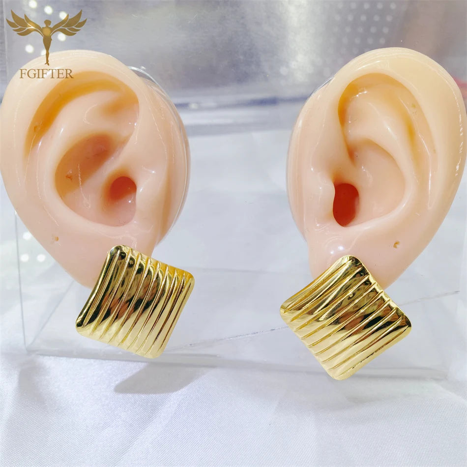 Hyperbole Chunky Earrings Wrinkle Flower Leaf Design Stud Earings Women Golden Stainless Steel Jewelry Accessories Gifts for Her