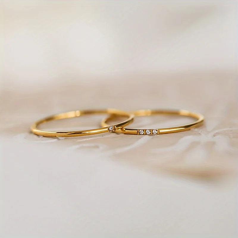 Stainless Steel Gold-Plated Tiny Zircon Stackable Rings – Thin Elegant Finger Jewelry