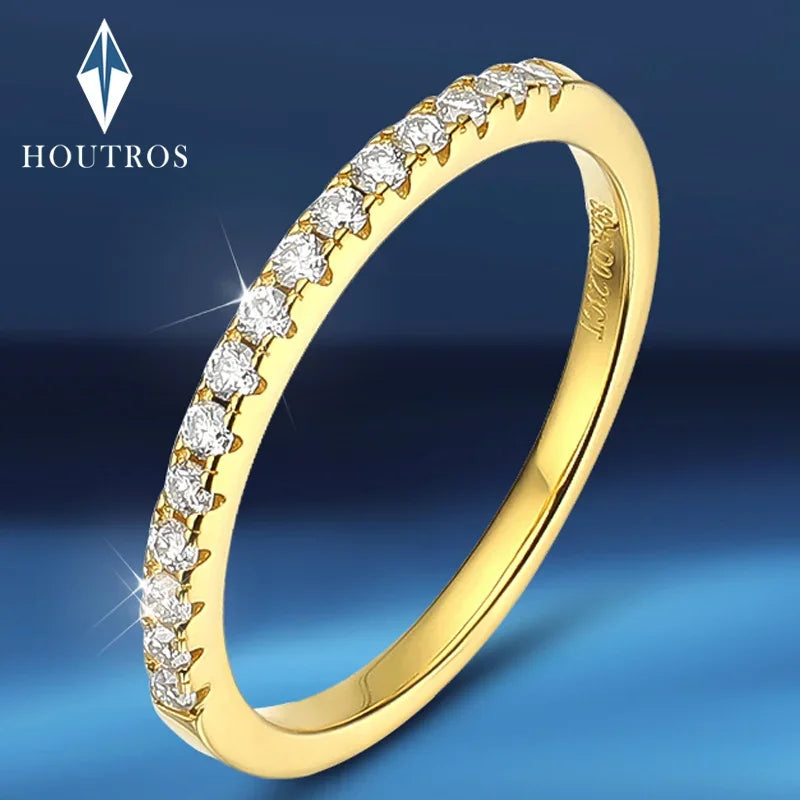 Houtros Moissanite Diamond Stackable Ring – 925 Sterling Silver 18K Gold Half Eternity Band for Women