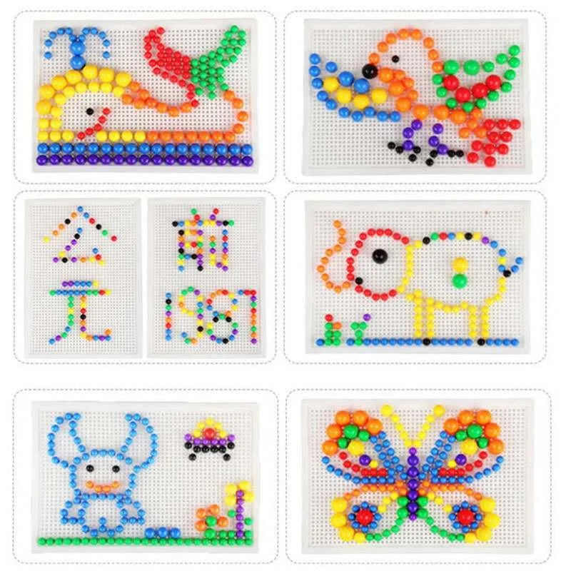 296pcs 3D STEM Building Puzzle Toy – Educational Mushroom Nail Design Learning Board Game for Kids