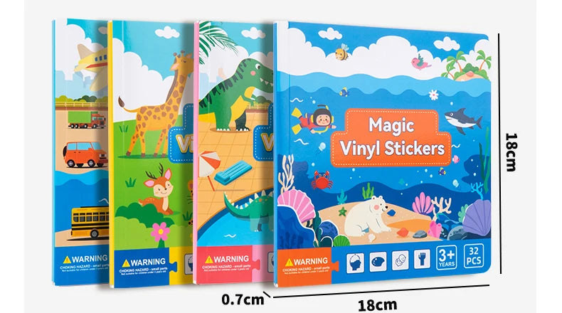 Reusable Magic Sticker Book – DIY Cartoon Animal Puzzle Learning Toy for Kids