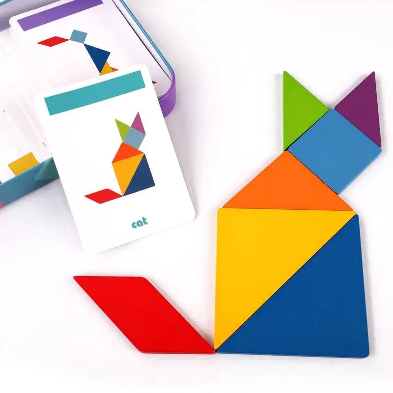 Magnetic Wooden Tangram Puzzle Book – Montessori Educational Toy for Kids
