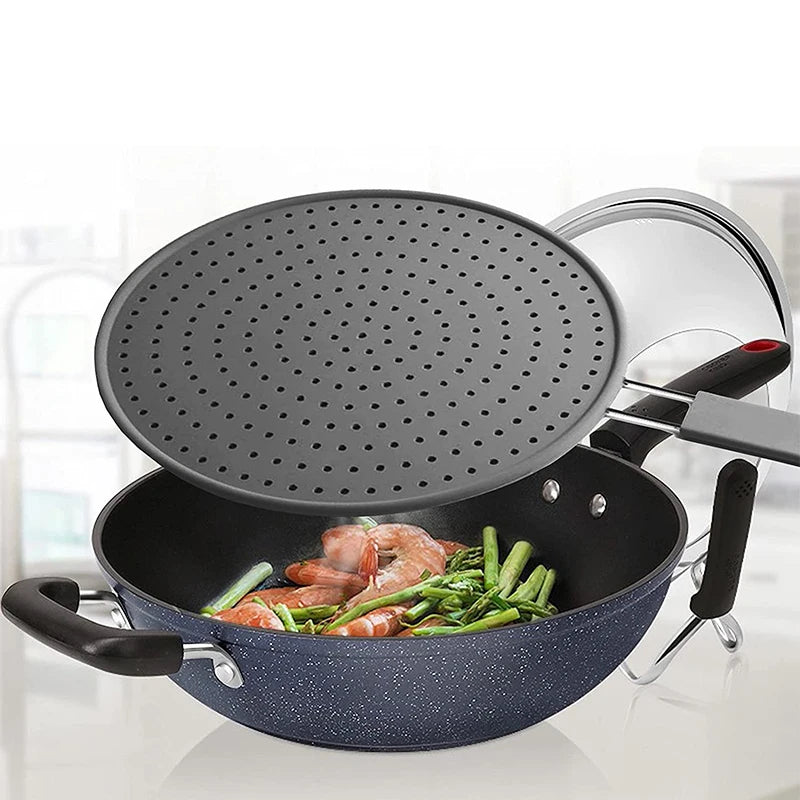Silicone Kitchen Splatter Screen – Heat-Resistant Oil Splash Guard with Handle
