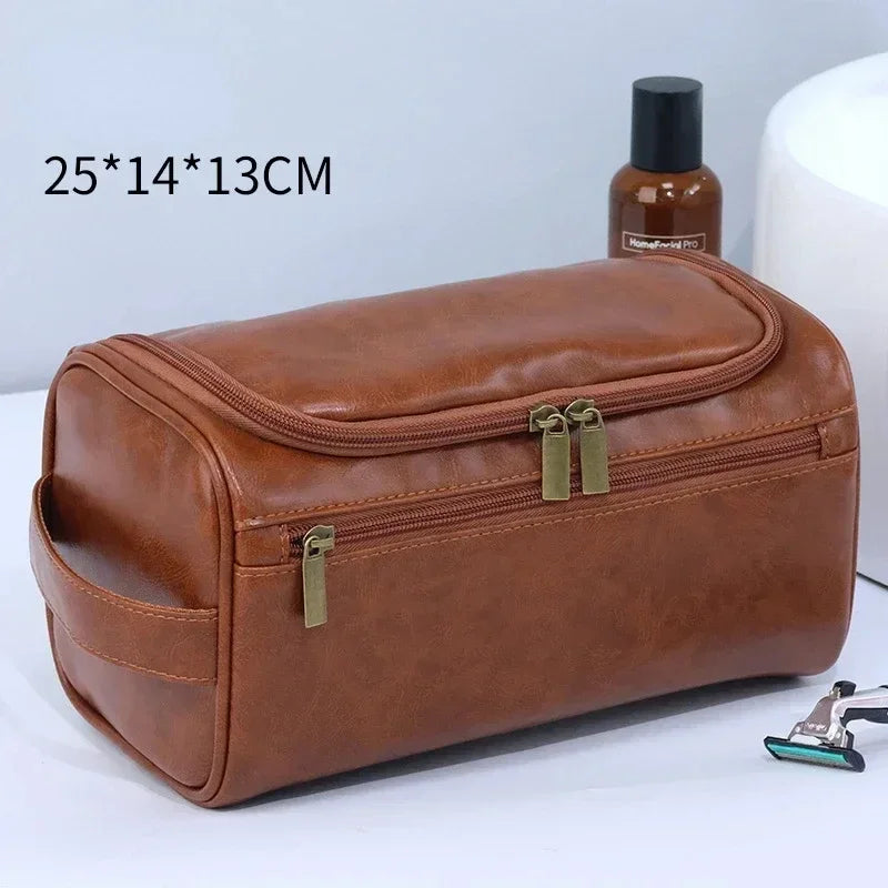 For Traveling Large Cosmetic Bag Leather Toiletry Bag for Men Women Dopp Kit Mens Hanging Toiletry Bag