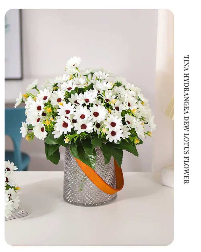 5 Fork 15-Head Artificial Daisy & Chamomile Flower Stems – Wedding & Home Party Decor