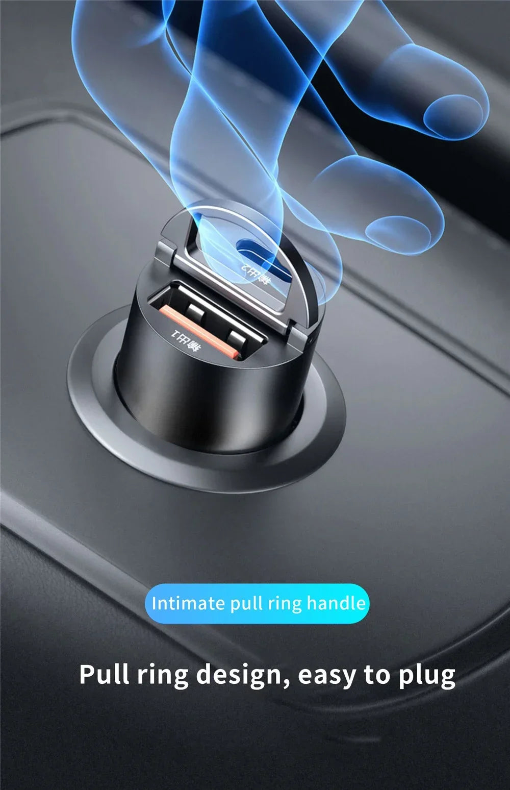 Mini 100W PD QC Fast Charging Car Charger – USB-C Pull Ring Adapter for iPhone, Samsung, Xiaomi & Huawei