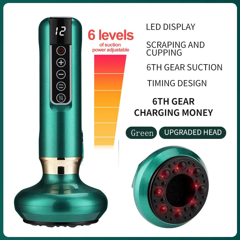 Electric Cupping Massager 6/12 Gear Vacuum Gua Sha Device – Anti-Cellulite Suction Heat Therapy Body Slimming Tool