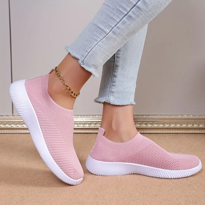 Pink Women’s Breathable Flats – Lightweight Elastic Summer Sneakers