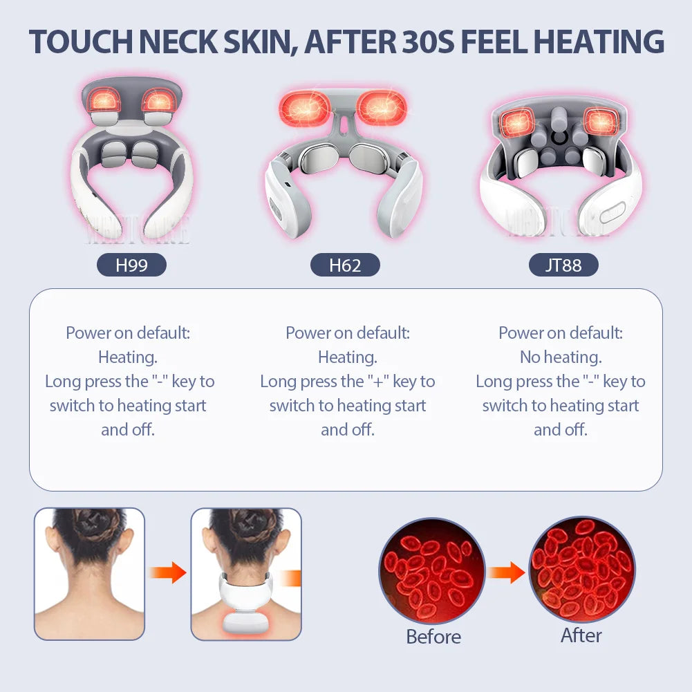 Smart Heated Neck & Back Massager – Wireless TENS Pulse Muscle Relaxer for Shoulder & Pain Relief
