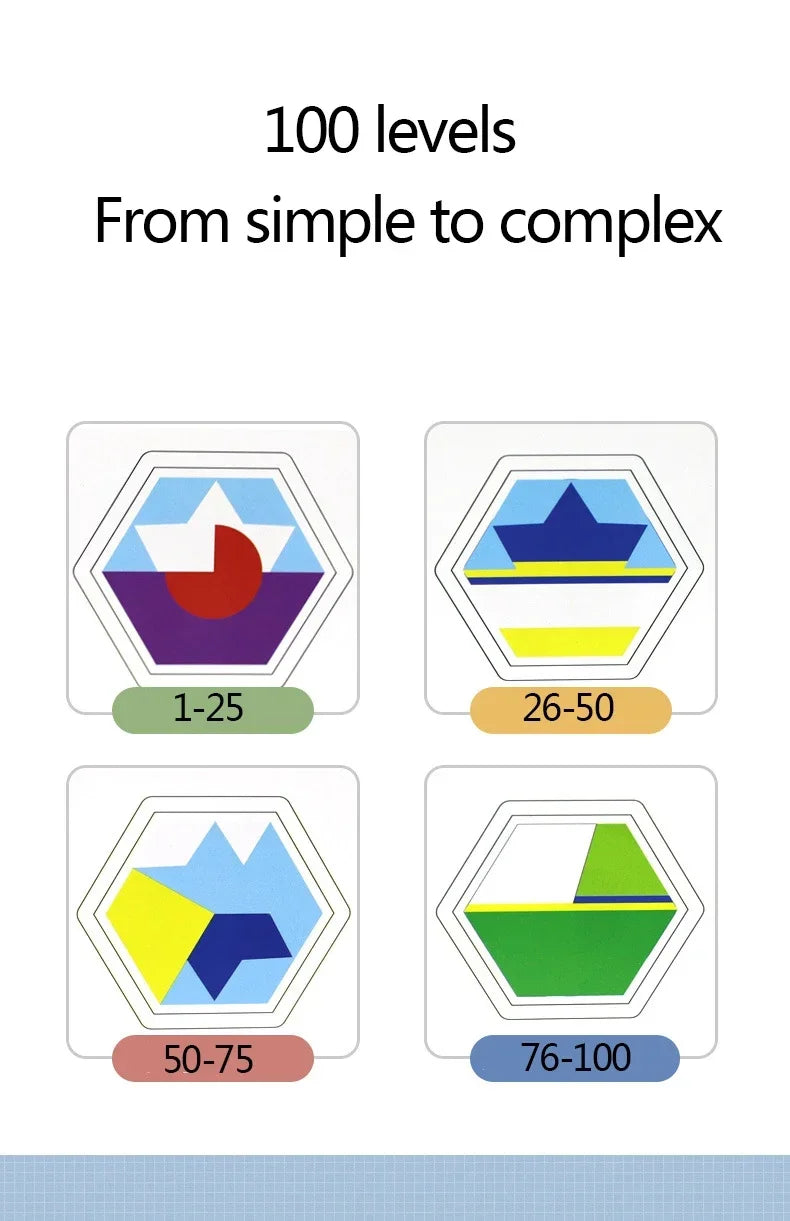 100 Challenge Color Code Puzzle Game – Interactive Tangram Jigsaw Board Educational Toy for Kids’ Spatial Learning