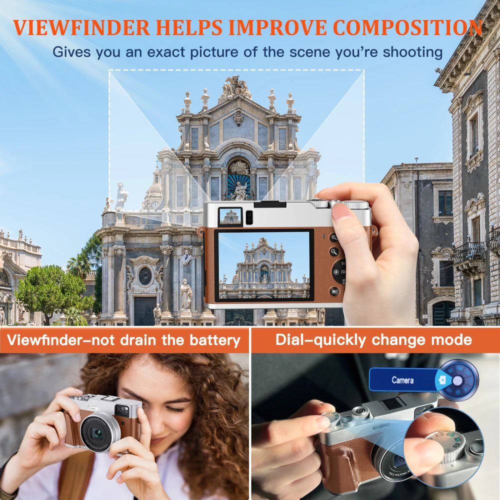 4K 48MP Auto Focus Vlogging Camera with Flash & Viewfinder – YouTube Video Camera with Anti-Shake & Dial Control