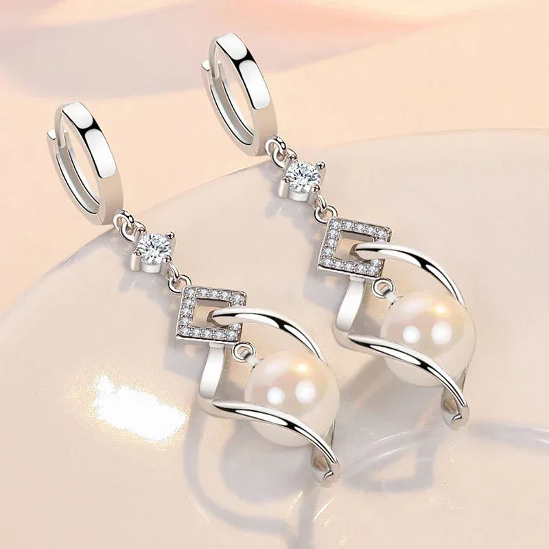 925 Sterling Silver Pearl & Crystal Zirconia Earrings – Gorgeous Wedding & Party Jewelry for Women