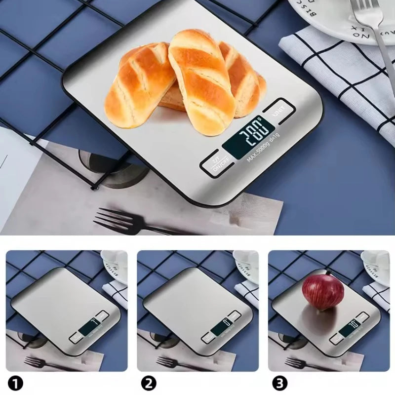 Digital Kitchen Scale – 5kg/1g LED Stainless Steel Weighing Scale