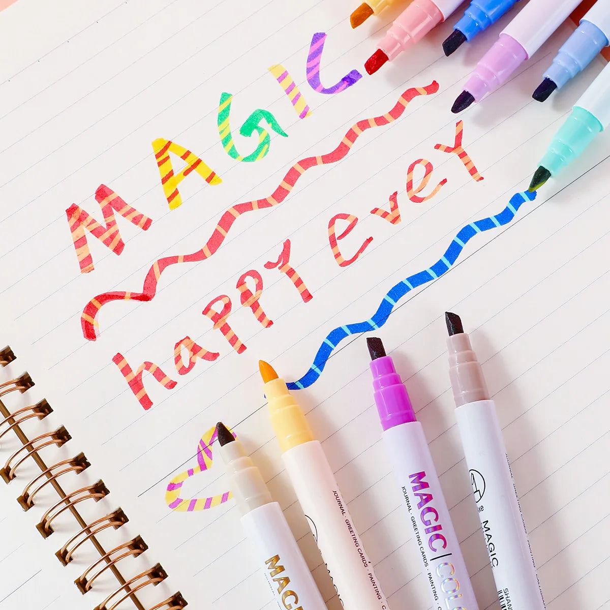 12pcs Magic Color-Changing Highlighter Pen Set – Double-Ended DIY Marker Pens for School, Office & Scrapbooking