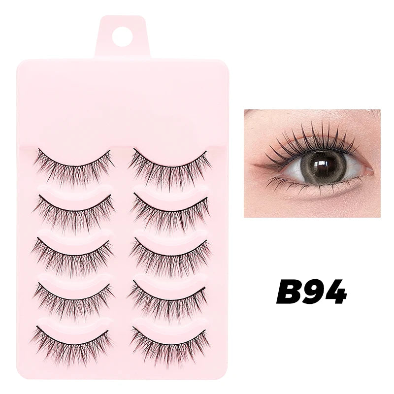 DINGSEN Anime Fake Eyelashes – 5 Pairs Natural Manga Lashes with Clear Band