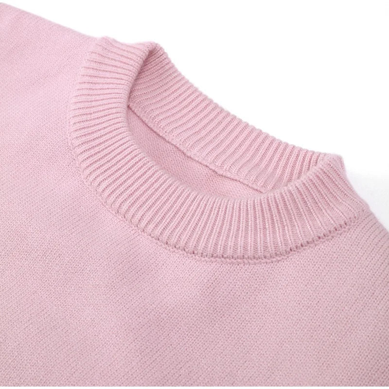 Tossy Pink Knit Sweater – Y2K Patchwork Loose Pullover for Women