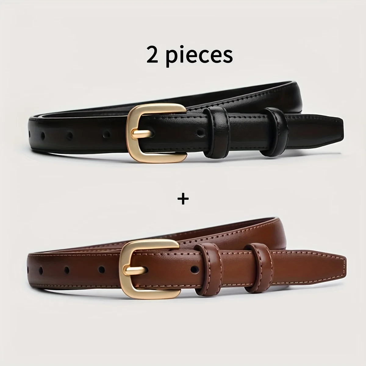 2-Pack Casual Fashion Belts – Simple Needle Buckle Double Loop Belts for Daily Wear, High-End Feel