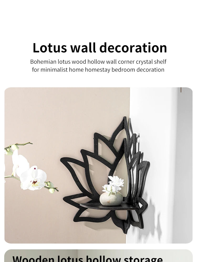 Wooden Lotus Hollow Shelf – Wall-Mounted Aromatherapy Organizer & Candle Holder
