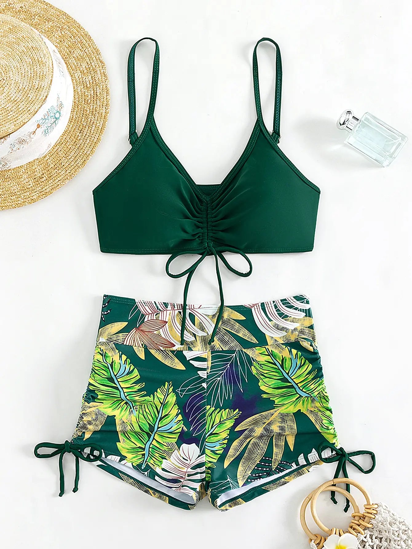 Drawstring Front Shorts Bikinis 2025 High Waist Swimsuit Women Swimwear Female Bathers Bathing Swimming Swim Suit Beachwear