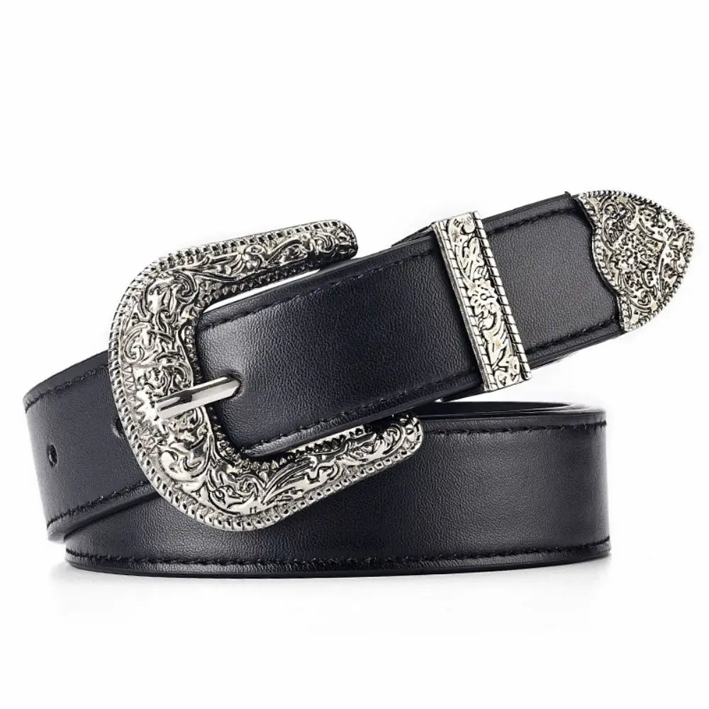 Vintage Carved PU Leather Belt – Punk Hip Hop Y2K Style Unisex