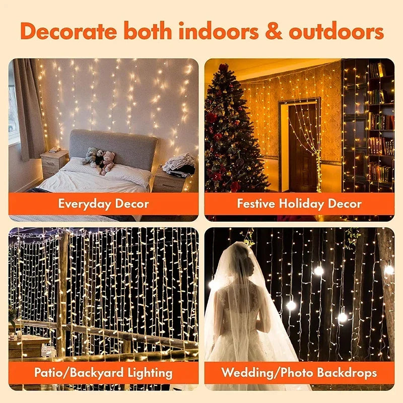 3M LED Curtain Fairy String Lights – 8 Mode USB Decorative Lights for Home, Garden & Wedding