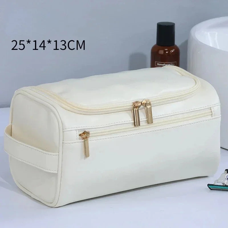 For Traveling Large Cosmetic Bag Leather Toiletry Bag for Men Women Dopp Kit Mens Hanging Toiletry Bag