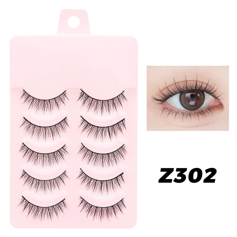 DINGSEN Anime Fake Eyelashes – 5 Pairs Natural Manga Lashes with Clear Band