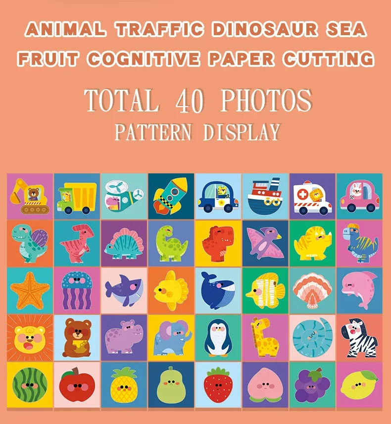 40Pcs Kids Origami & Paper-Cut Craft Set – Cartoon Animal Educational Art Toy for Early Learning