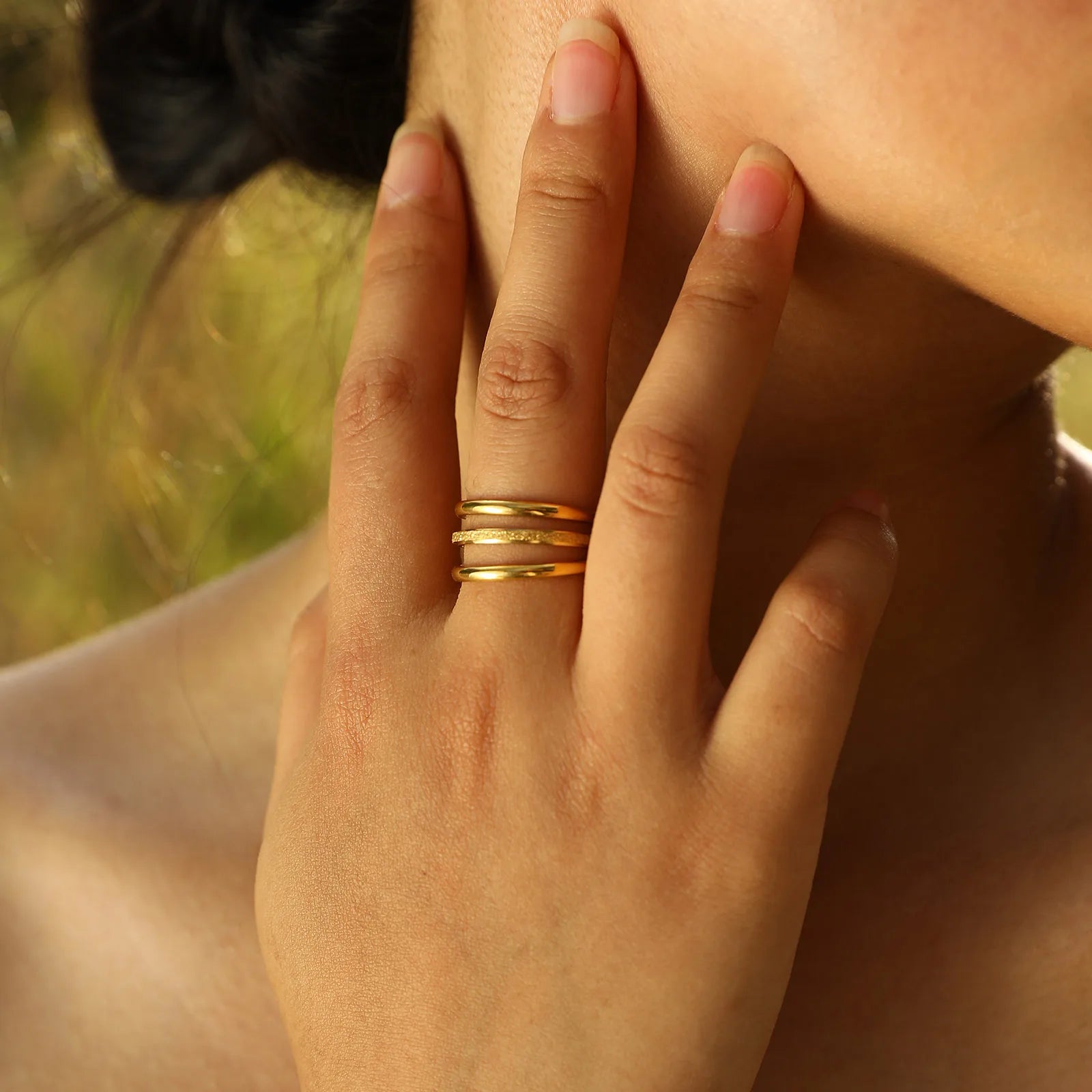 Women’s 3PCS Stainless Steel Slim Rings – Gold Plated 2mm Stacked Finger Bands, Trendy Party Jewelry