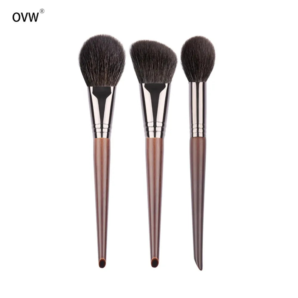 OVW 3Pcs Makeup Brush Set – Soft Goat Hair Blusher, Sculpting & Highlight Brushes