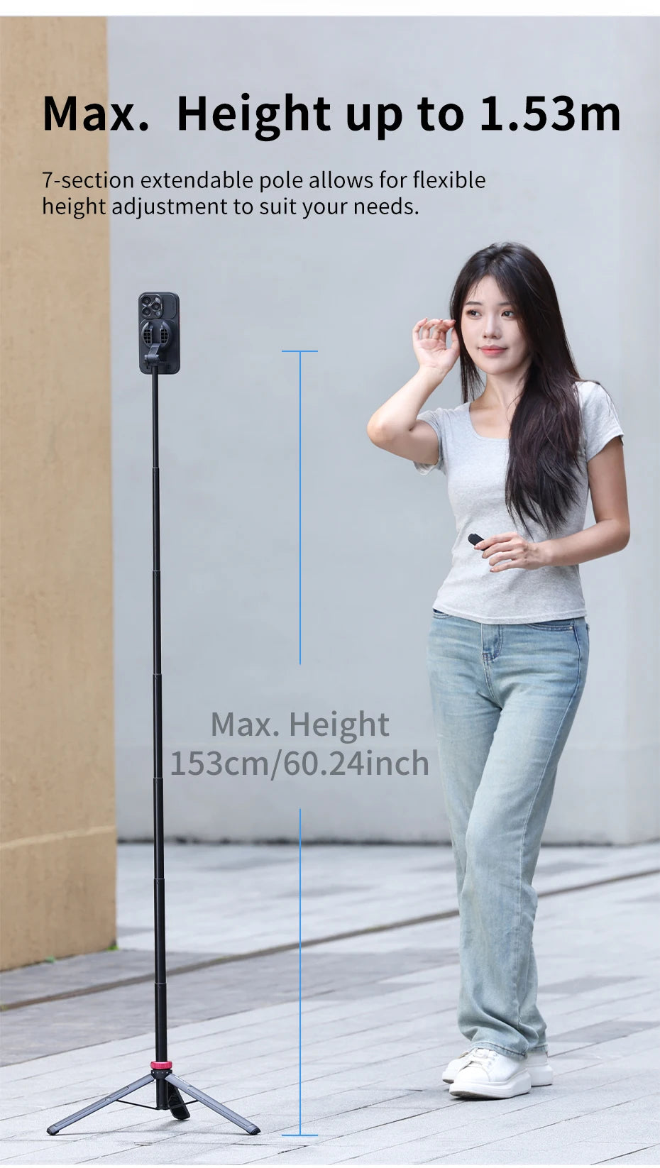 Ulanzi MT-84 1.53M Magsafe Selfie Stick Tripod Bluetooth Remote for iPhone 16/15 Vlog