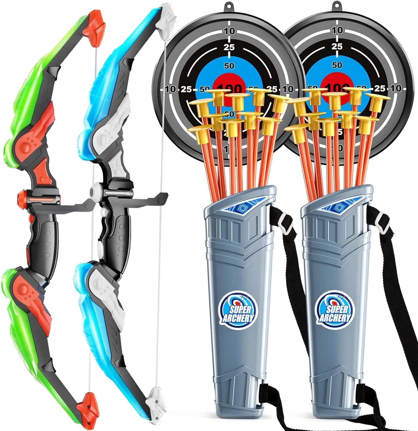 Kids LED Bow and Arrow Set – Light-Up Archery Toy with Target & Suction Arrows