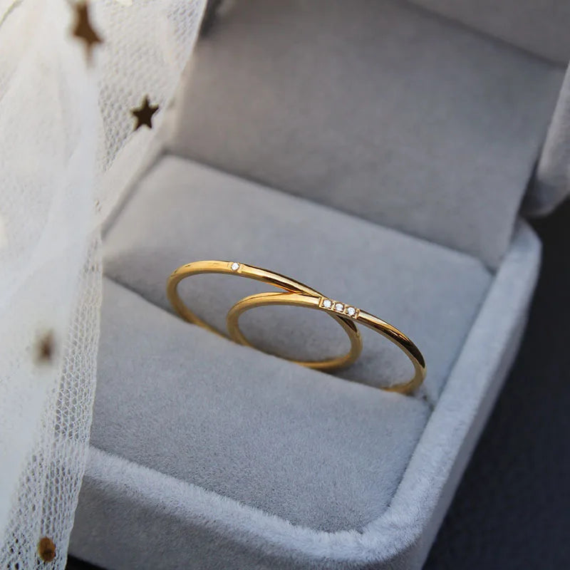 Stainless Steel Gold-Plated Tiny Zircon Stackable Rings – Thin Elegant Finger Jewelry