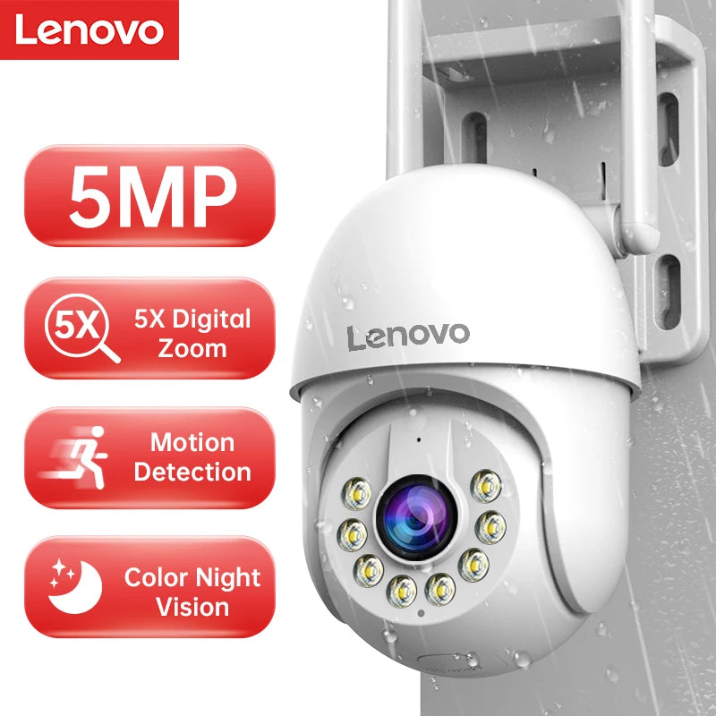 Lenovo 5MP Smart WiFi Outdoor PTZ Camera – 5x Zoom, Auto Tracking, ONVIF, Night Vision Security IP CCTV Camera