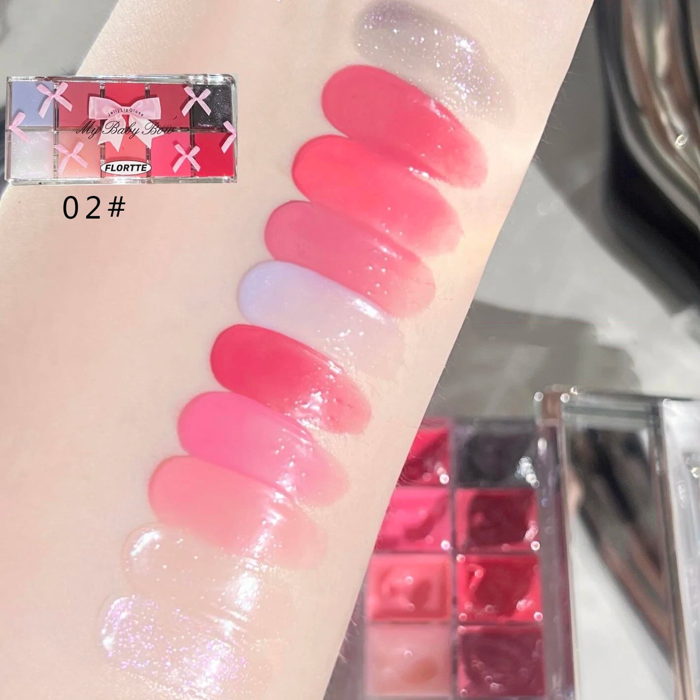 FLORTTE 10-Color Lip Palette – Glossy, Moisturizing & Pigmented Lip Gloss & Lipstick Set