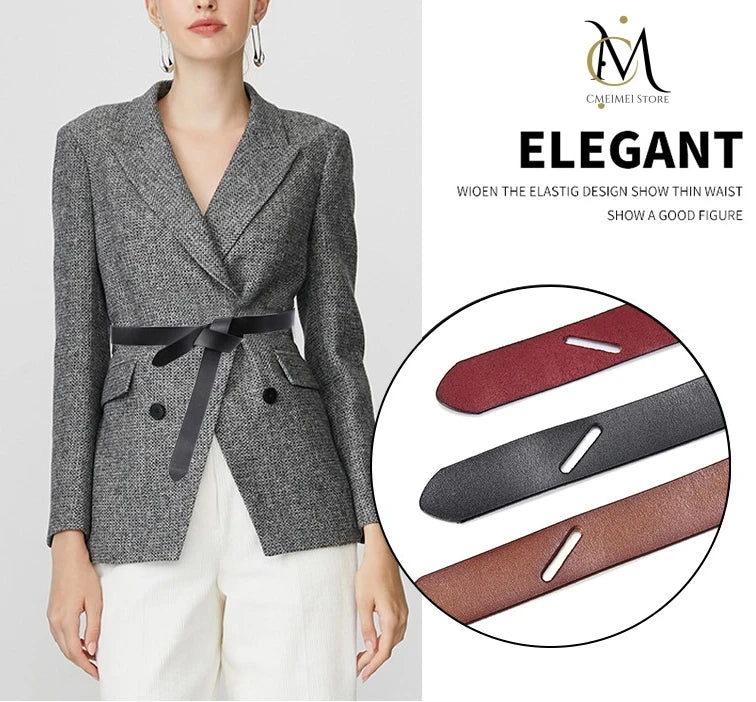 Cowhide Leather Ladies Belt – Soft Genuine Leather Knotted Strap Corset Belt, Gothic Retro Luxury Designer