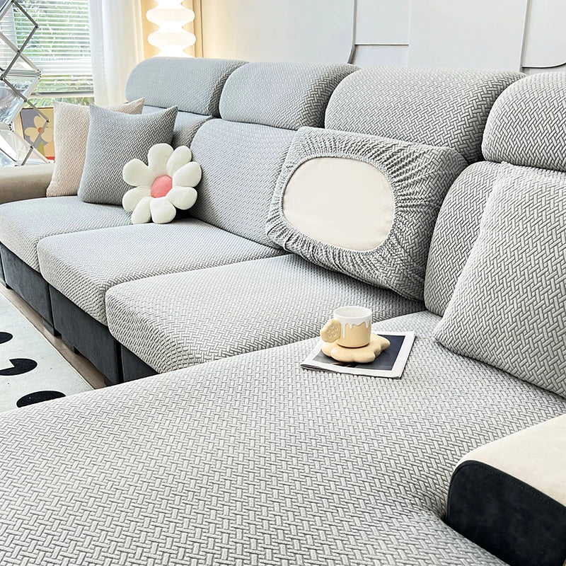 Jacquard Twill Elastic Sofa Slipcover – Stretch Furniture Protector for Home & Office Decor