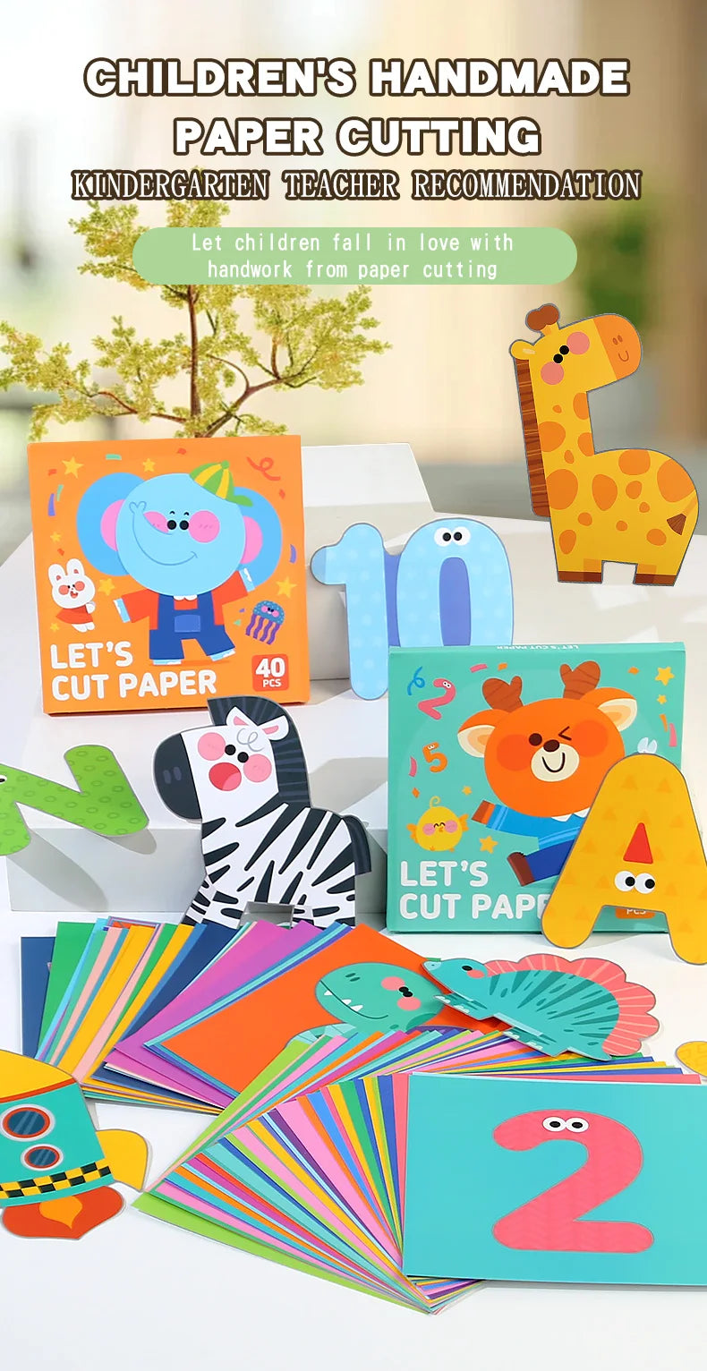 40Pcs Kids Origami & Paper-Cut Craft Set – Cartoon Animal Educational Art Toy for Early Learning