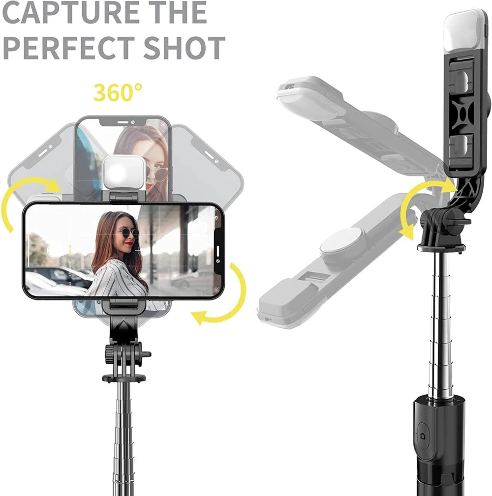 Wireless Bluetooth Selfie Stick Tripod with Fill Light & Remote – Foldable Portable Phone Stand for iPhone & Android