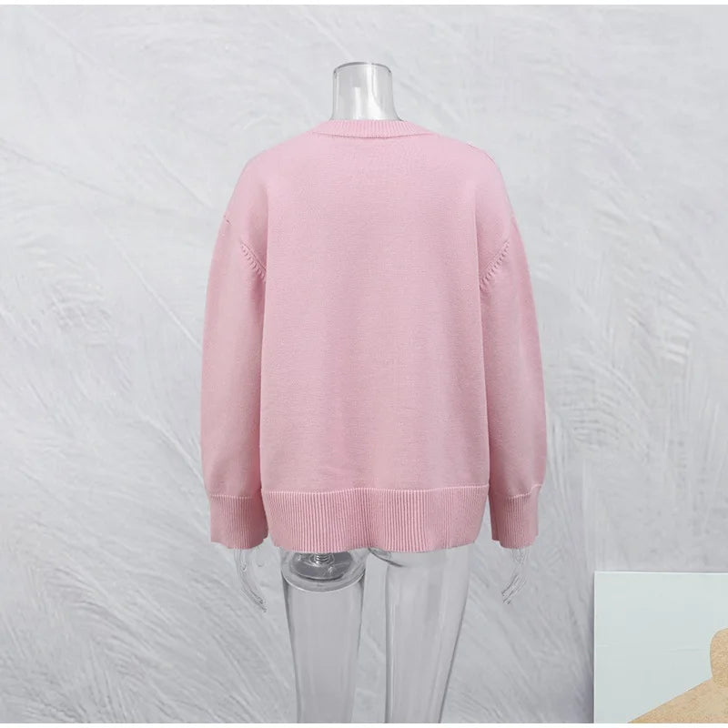 Tossy Pink Knit Sweater – Y2K Patchwork Loose Pullover for Women