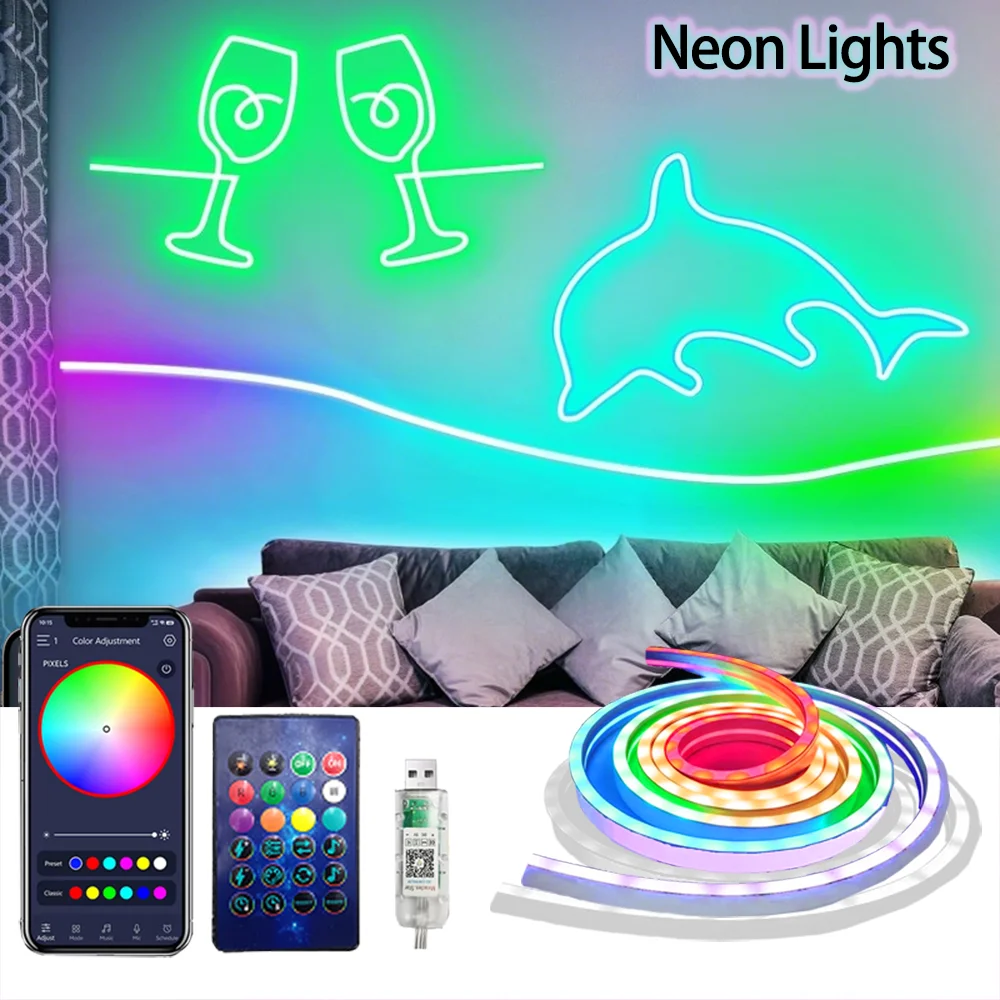 RGB LED Neon Rope Lights – Music Sync & App-Controlled Waterproof Flexible Lamp
