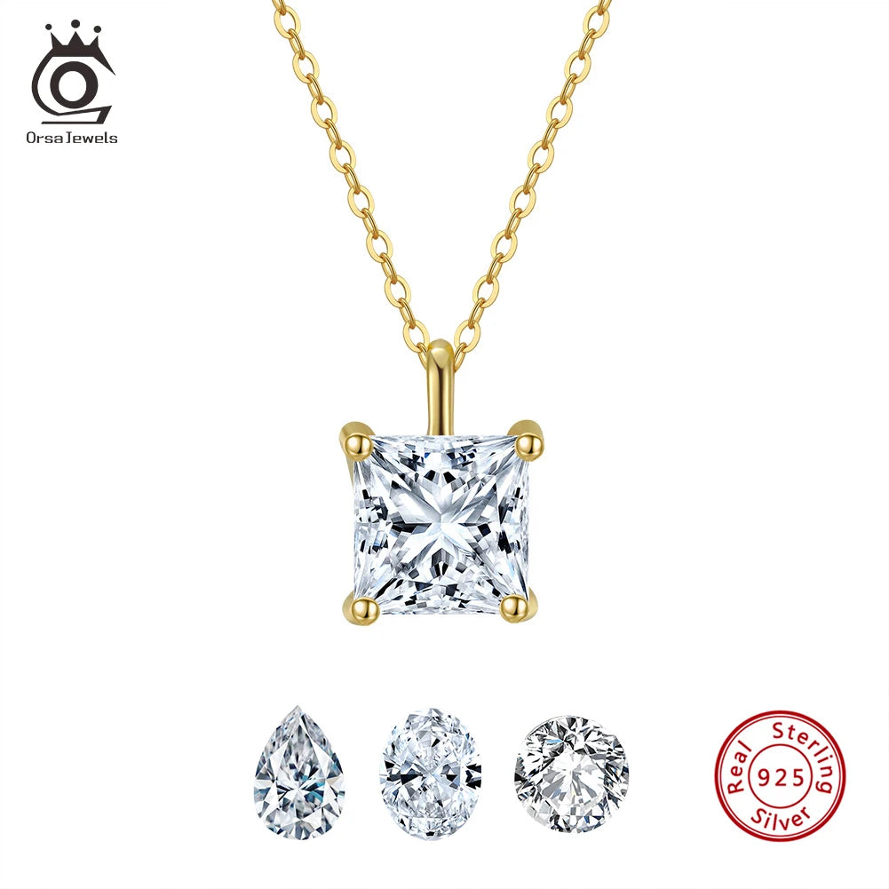 ORSA JEWELS 925 Sterling Silver Solitaire Cubic Zirconia Pendant Necklace – Classic Dainty Jewelry for Women