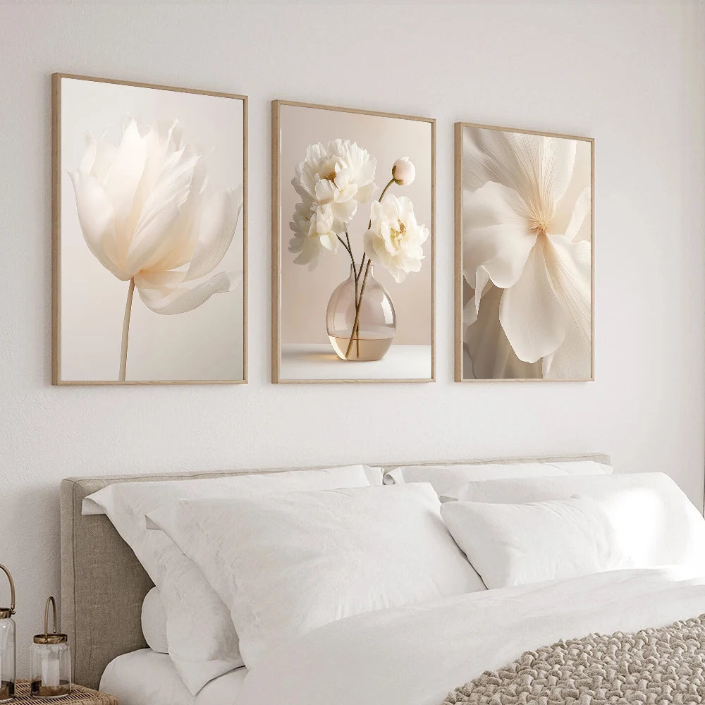 1/3pcs Frameless Nordic Peony Canvas – Modern Floral Wall Art for Home Décor
