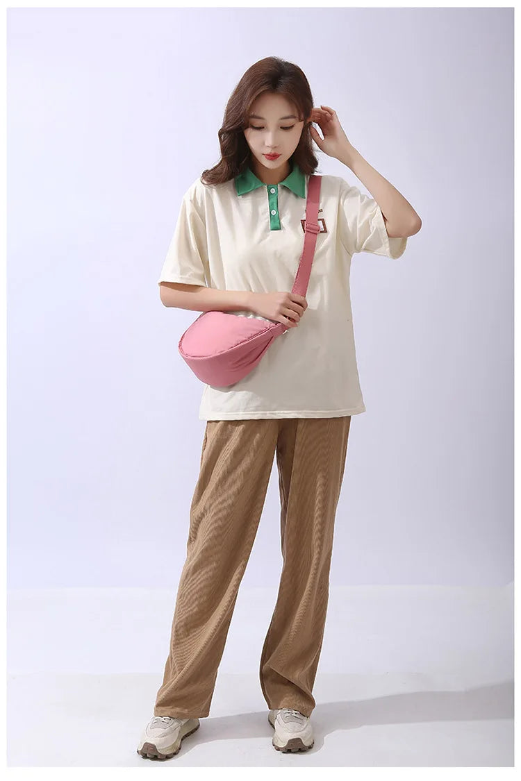 Solid Color Women’s Nylon Shoulder Bag – Portable Padded Crossbody Messenger Travel Handbag