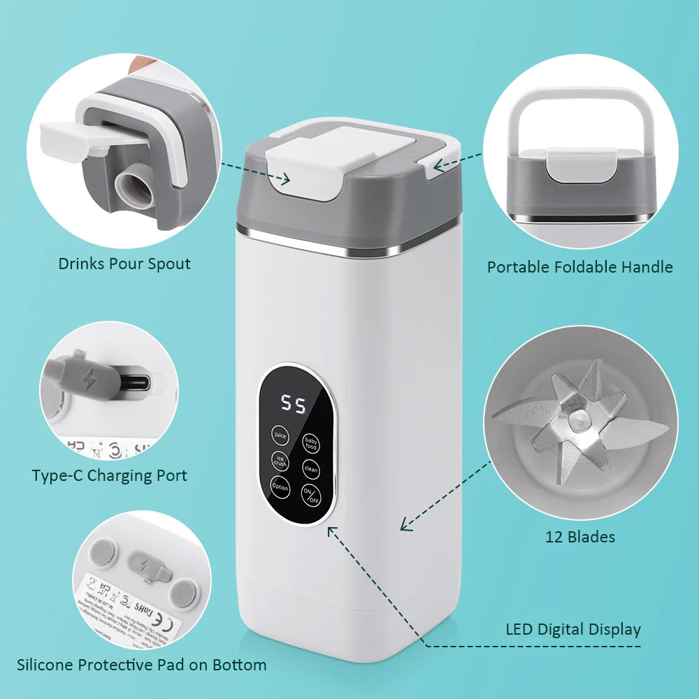 6-Blade Portable Electric Juicer Cup USB Rechargeable Personal Blender