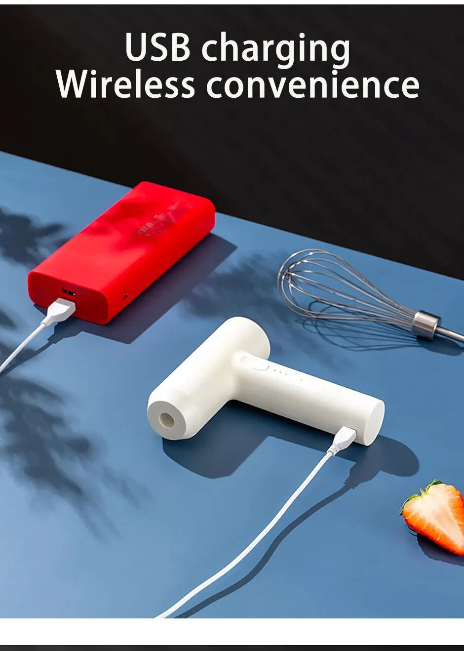 Wireless 3-Speed Electric Food Mixer Portable Egg Beater for Baking