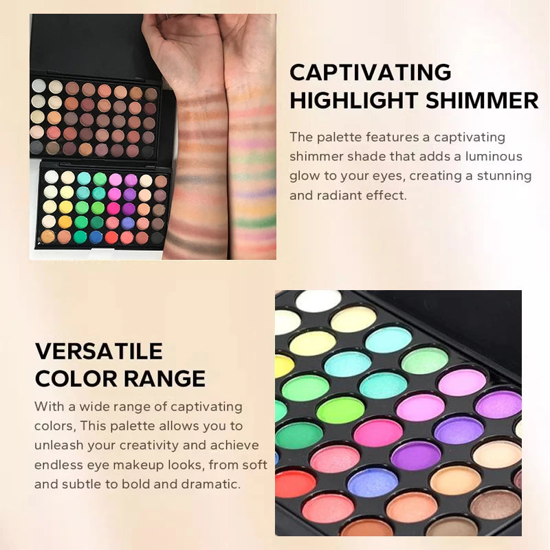 40/74/78 Color Eyeshadow Palette – Matte & Pearlescent Glitter Waterproof Makeup
